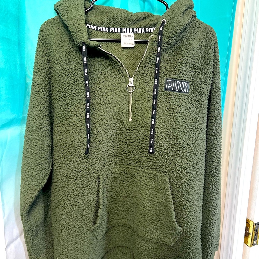 Victoria’s Secret PINK Olive Green Sherpa Hoodie